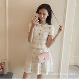 Wjczt New Fashion Women&#39;s Spring Thin Knitted Striped Crop Top and Mini Skirt Suit Set Two-piece Girl&#39;s Skirt Summer Clothing Sets