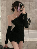 Wjczt New Sexy Strapless Exposed Collarbone Full Sleeve Mini Hip 2022 Thin Irregular Dresses Women&#39;s Fashion EJNT