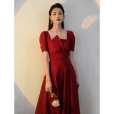 Wjczt French Vintage Summer Women&#39;s Dress 2022 One Piece Dress Korean Short Sleeve Elegant Solid Dress Females Evening Party Design