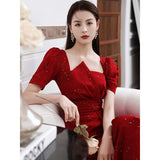 Wjczt French Vintage Summer Women&#39;s Dress 2022 One Piece Dress Korean Short Sleeve Elegant Solid Dress Females Evening Party Design