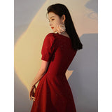 Wjczt French Vintage Summer Women&#39;s Dress 2022 One Piece Dress Korean Short Sleeve Elegant Solid Dress Females Evening Party Design