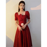 Wjczt French Vintage Summer Women&#39;s Dress 2022 One Piece Dress Korean Short Sleeve Elegant Solid Dress Females Evening Party Design