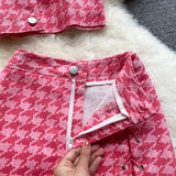 Wjczt New Summer Fashion Houndstooth Denim Two Piece Set Women Short Jeans Jacket Crop Top + Mini Skirts Sets Streetwear 2 Piece Sets