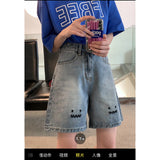 Wjczt High Waist Women&#39;s Jeans Shorts Wide Leg Five-point Pants 2022 Summer Baggy Straight Street Harajuku Fashion Blue Denim Shorts