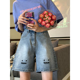 Wjczt High Waist Women&#39;s Jeans Shorts Wide Leg Five-point Pants 2022 Summer Baggy Straight Street Harajuku Fashion Blue Denim Shorts