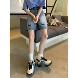 Wjczt High Waist Women&#39;s Jeans Shorts Wide Leg Five-point Pants 2022 Summer Baggy Straight Street Harajuku Fashion Blue Denim Shorts