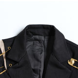 Wjczt Loose Fit Black Hollow Out Pin Spliced Jacket Blazer New Lapel Long Sleeve Women Coat Fashion 2022 Autumn Winter