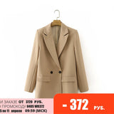 Wjczt Women Khaki Blazer Coat Vintage Notched Collar Pocket 2022 Fashion Female Casual Chic Tops DA02