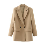 Wjczt Women Khaki Blazer Coat Vintage Notched Collar Pocket 2022 Fashion Female Casual Chic Tops DA02