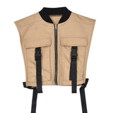 Wjczt Women Sleeveless Pockets Buckle Zipper Sexy Cropped Jacket Vest Top 2022 Spring Fall Harajuku Party Safari Waistcoat Streetwear