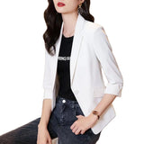 Wjczt Solid color Thin blazer Women 2022 New Three-Quarter Sleeve Spring And Summer Slim Short Suit Jacket One Buckle Blousers White