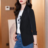 Wjczt Solid color Thin blazer Women 2022 New Three-Quarter Sleeve Spring And Summer Slim Short Suit Jacket One Buckle Blousers White