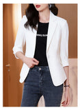 Wjczt Solid color Thin blazer Women 2022 New Three-Quarter Sleeve Spring And Summer Slim Short Suit Jacket One Buckle Blousers White