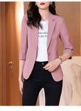 Wjczt Solid color Thin blazer Women 2022 New Three-Quarter Sleeve Spring And Summer Slim Short Suit Jacket One Buckle Blousers White