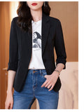 Wjczt Solid color Thin blazer Women 2022 New Three-Quarter Sleeve Spring And Summer Slim Short Suit Jacket One Buckle Blousers White