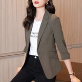 Wjczt Solid color Thin blazer Women 2022 New Three-Quarter Sleeve Spring And Summer Slim Short Suit Jacket One Buckle Blousers White