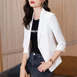 Wjczt Solid color Thin blazer Women 2022 New Three-Quarter Sleeve Spring And Summer Slim Short Suit Jacket One Buckle Blousers White