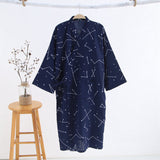 Wjczt New Men&#39;s 100% Cotton Gauze Cotton Robe Loose Thin Yukata Japanese Kimono Pajamas Men&#39;s Hooded Robe V-Neck Pajamas Bathrobe