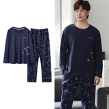 Wjczt Korean Minimalist Style Man Pajamas Set Long Sleeve Loungewear Cotton Sleepwear for Boy Leisure Mens Pijamas Fashion Homesuits