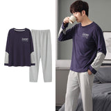 Wjczt Korean Minimalist Style Man Pajamas Set Long Sleeve Loungewear Cotton Sleepwear for Boy Leisure Mens Pijamas Fashion Homesuits