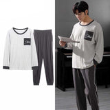 Wjczt Korean Minimalist Style Man Pajamas Set Long Sleeve Loungewear Cotton Sleepwear for Boy Leisure Mens Pijamas Fashion Homesuits