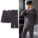 Wjczt Korean Minimalist Style Man Pajamas Set Long Sleeve Loungewear Cotton Sleepwear for Boy Leisure Mens Pijamas Fashion Homesuits