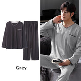 Wjczt Korean Minimalist Style Man Pajamas Set Long Sleeve Loungewear Cotton Sleepwear for Boy Leisure Mens Pijamas Fashion Homesuits