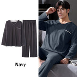 Wjczt Korean Minimalist Style Man Pajamas Set Long Sleeve Loungewear Cotton Sleepwear for Boy Leisure Mens Pijamas Fashion Homesuits