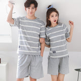 Wjczt Couple Nightwear Suit Summer Sweet Short Sleeve Pajamas Striped Casual Homewear Men Big Yards M-3XL Cotton Pijamas Mujer
