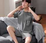 Wjczt Mens Big Size Lounge Wear Fashion Cotton Pajamas Summer Short Pj Set Khaki Deer Printed Stylish Plaid Homewear 3xl 4xl Nightwear