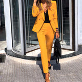 Wjczt Women Jacket Blazer Suit Fashion Casual Ladies Solid Color Two Piece 2021 Autumn Winter Office Wear Elegant Suit Jacket Pants